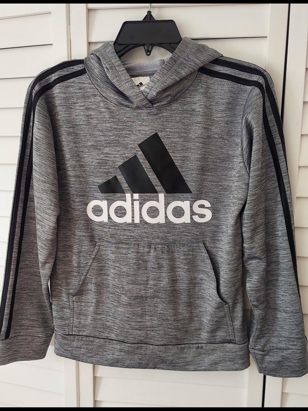 Adidas Gray Logo Hoodie with Black Stripes